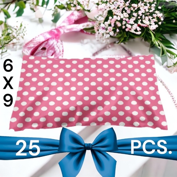 25 6X9 Poly Mailers Pink & White Polka Dot, Shipping Envelopes, PRICE IS FIRM - Picture 2 of 3